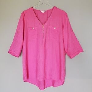 Ellen Tracy 100% Linen  Barbicore Pullover Top